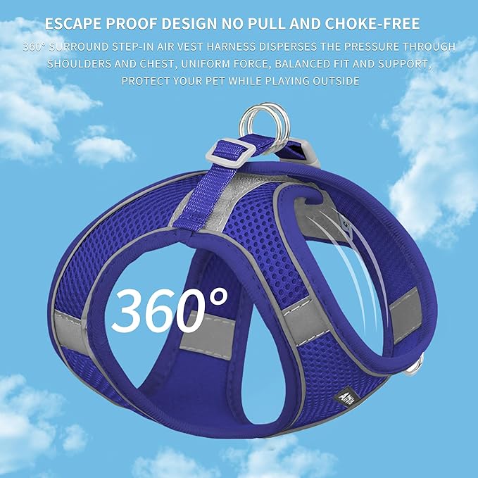 AIITLE Step in Dog Harness and Leash Set - Summer No Pull Escape Proof Vest Harnesses with Soft Mesh and Reflective Bands, Adjustable Pet Outdoor Harnesses for Small and Medium Dogs Royal Blue M