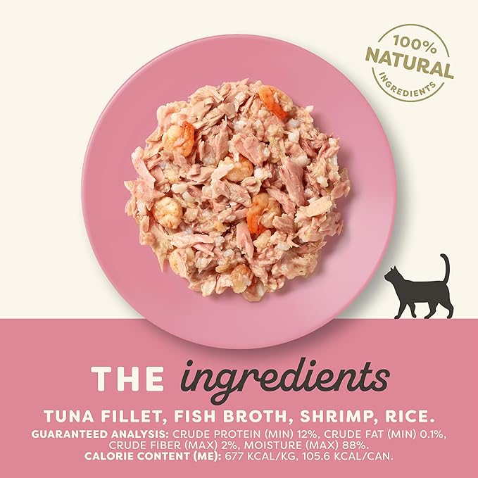 Applaws Natural Wet Cat Food, 24 Count, Limited Ingredient Canned Wet Cat Food, Tuna Fillet with Shrimp in Broth, 5.5oz Cans