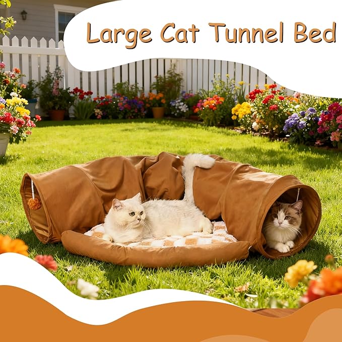 Large Cat Tunnel Bed for Indoor Cats, Peekaboo Cat Cave with Detachable & Washable Design, Scratch-Resistant Donut Bed for Multiple & Large Cats (Rainbow Colors)