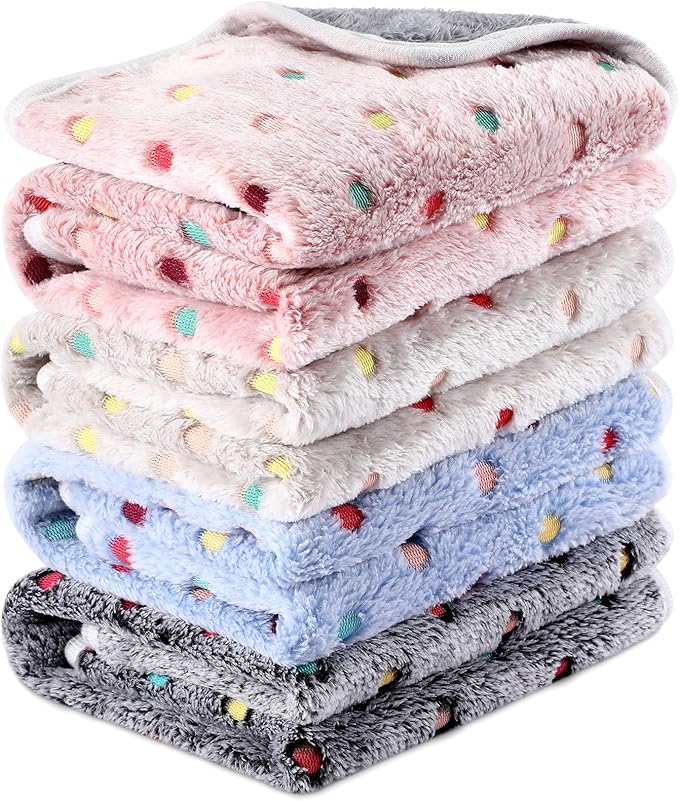 Reginary 4 Pcs Waterproof Guinea Pig Blankets Washable Small Animal Fleece Bedding Absorbent Guinea Pig Cage Liners Reusable Pet Pee Pad Sleep Mat for Hamster Ferret(Colorful Dot,24 x 16 Inch)