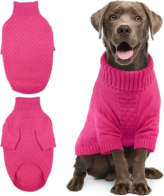 Kuoser XXL Dog Sweater, Dog Sweaters for Extra Large Dogs Girl Boy, Pet Christmas Sweaters Winter Big Puppy Turtleneck Knitwear, Pet Thick Warm Sweater for Large Size Dogs, Rose 2XL