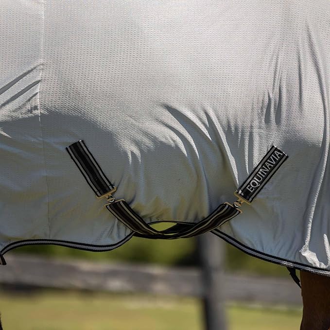 Equinavia Aktiv Athletic Detachable Neck Fly Sheet | Ultralight Poly Fabric | Extended Protection - Silver Gray - 72 in
