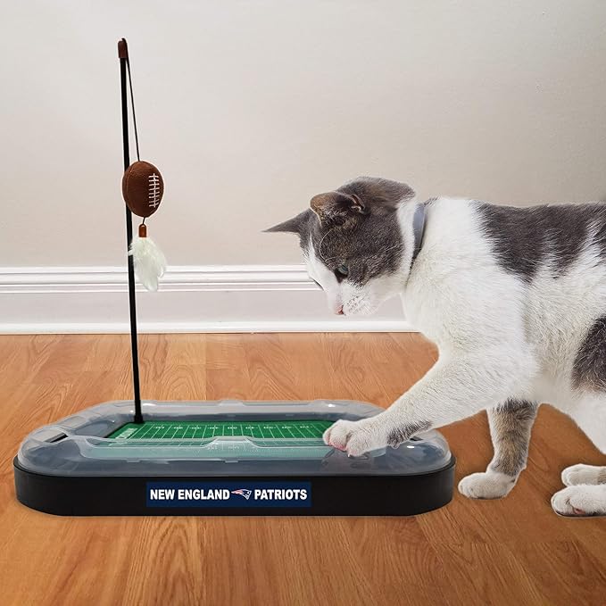 Pets First CAT BALL BELL TOY New England Patriots Football Field CAT Scratcher Toy with Catnip Filled Plush Football Toy&Feather Cat Toy Hanging,&Jingle Bell Interactive Ball Chasing 5-in-1 Kitty Toy
