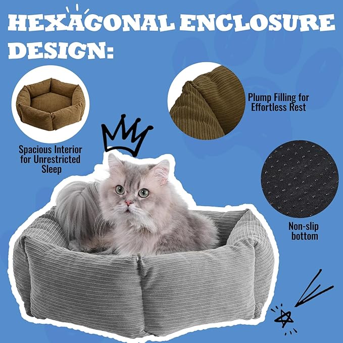 All-Season Stain Resistance Cat Dog Bed,Round Donut Pet Bed,Cord Washable Cat and Dog Beds with Removable Cover,Kitten Bed with Anti-Slip Bottom,Grey,29.5 * 5.9"