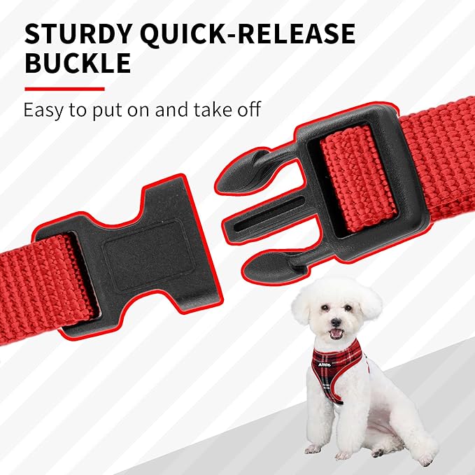 AIITLE No Pull Christmas Dog Harness with Triple-Layer Plaid Mesh, Reflective & Adjustable Chest Belt, Easy On/Off for Pekingese, Schnauzer – Durable for Daily Walks, Parties (L, Red)