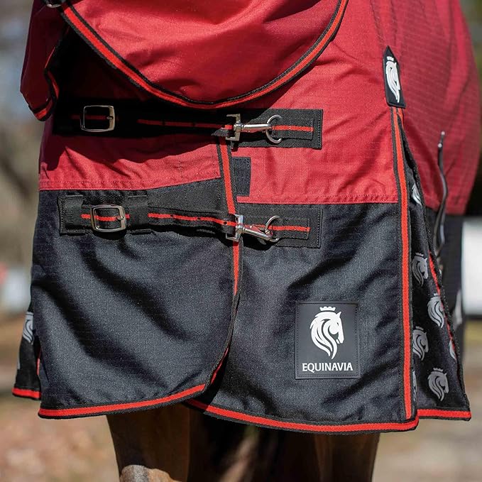 Equinavia Norse No Fill Horse Rain Blanket (0g) | Waterproof Lightweight Turnout Sheet - Black - 66 in - Equestrian Red - 72 in
