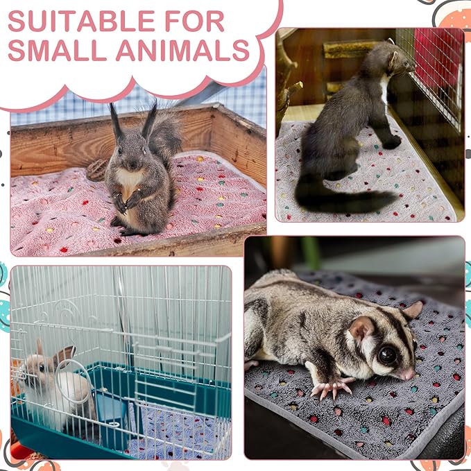Tudomro 8 Pcs Guinea Pig Blankets Absorbent Washable Animal Fleece Bedding Cage Liners Waterproof Reusable Pet Pee Sleep Mat Pad Cover for Chinchilla Hamster Ferret(Dot,16 x 24 Inch)