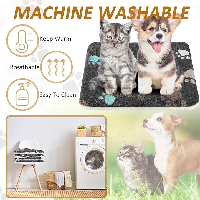 Tuanse 4 Pack Ultra Soft Dog Cat Bed Mat with Cute Prints Reversible Fleece Dog Crate Kennel Pad Cozy Washable Thickened Hamster Guinea Pig Pet Bed Mat for Small Animals(13 x 19 Inches,Black)