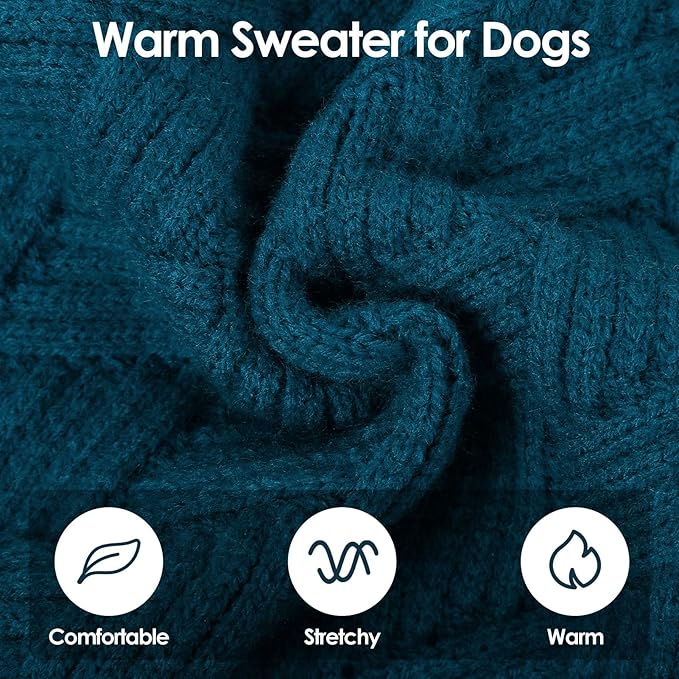 SUNFURA Dog Sweater, Medium Dog Sweaters Doggie Pullover for Fall Winter, Fleece Pet Christmas Sweaters for Holiday, Warm Turtleneck Knitwear for French Bulldog, Boston Terrier, Blue M