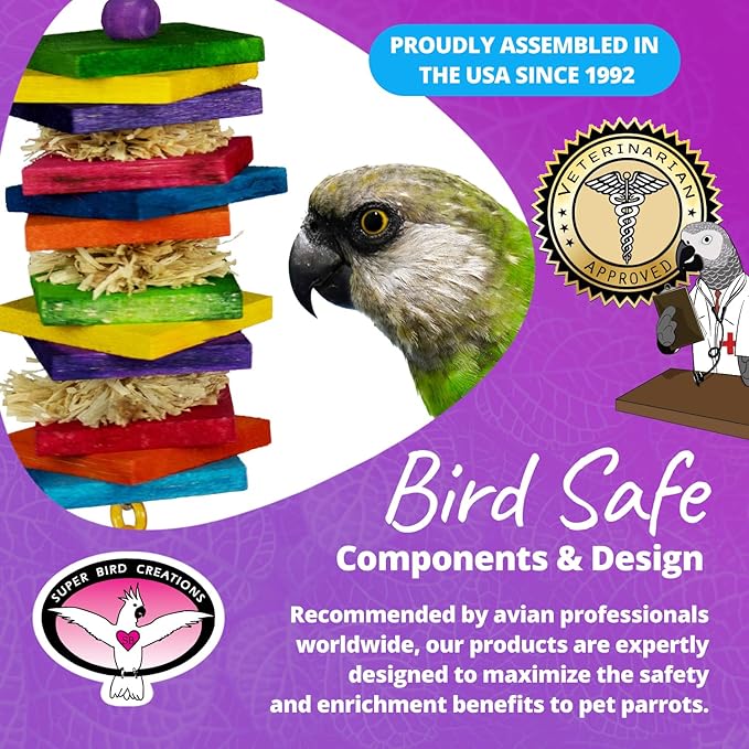 Super Bird Creations SB1181 Haystack Bird Toy - Enrichment Toy for Medium Birds - Ideal for Parrots Ringnecks Medium Conures Quakers Caiques - Satisfies Chewing & Preening, Relieves Boredom, 8.5"x2"