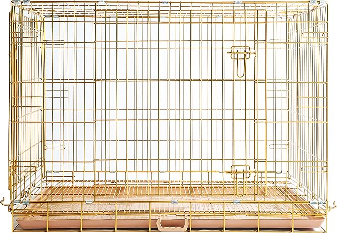 HOMEY PET Copper Gold Dog Crate 42 Inch, Portable Folding Metal Wire Dog Kennel Pet Dog Cage with Removable Floor Grid, Pull-Out Tray, Double Doors, Handle for Large Dogs, Indoor Outdoor