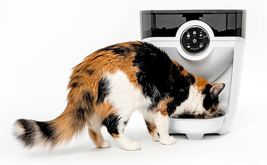 Feeder-Robot by Whisker, White with Smoke-Grey Hopper; Smart, Automatic Pet Feeder, Feed Your Cat or Dog from Anywhere, Designed & Assembled in USA