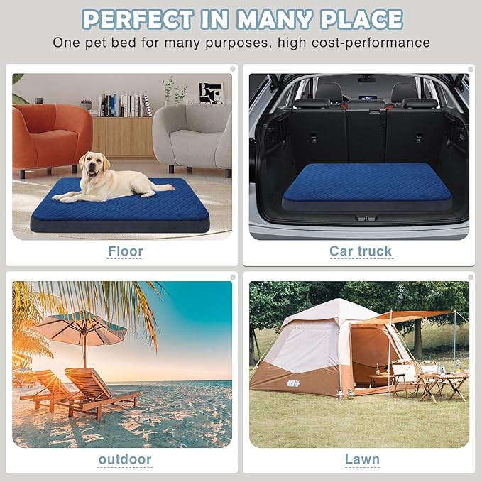 JoicyCo Dog Bed for Extra Large Dogs, Orthopedic Foam Jumbo Dog Bed Mattress, 47 Inches Joint Relief Pet Sleeping Bed, Non Slip Bottom with Removable Washable Cover, Dark Blue