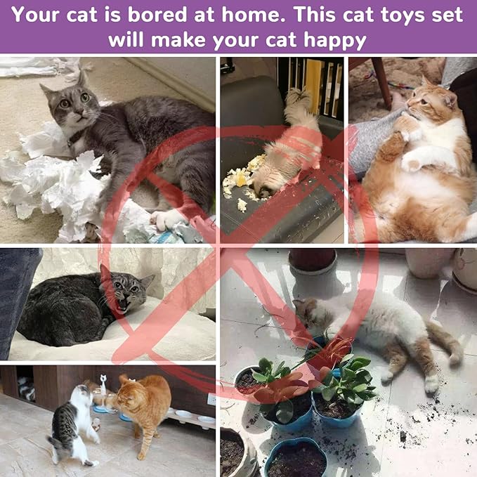 Retro Shaw Cat Toys Pack with Tunnels, Interactive Kitten Toys for Indoor Cats Kitty, Kitten Tube Tent Feather Wand Teaser Bell Fuzzy Ball Crinkly Springs Mouse (33 Pcs Large Cat Tunnel Toys Set)