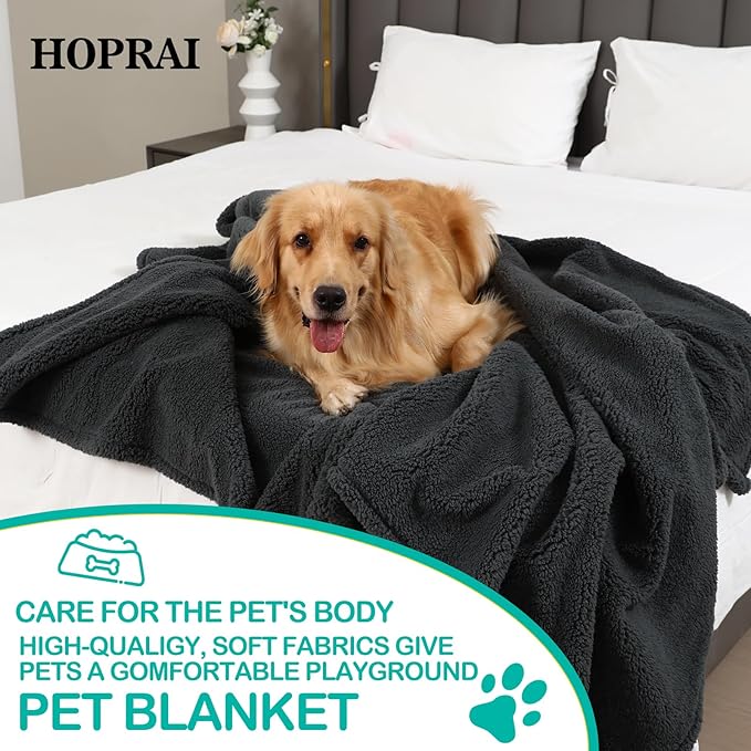 Waterproof Pet Blanket for Medium Large Dogs Washable Fluffy Thick Jacquard Shag Fleece Warm Sherpa Pet Blanket Cats Puppy Couch Protection (Gray XL57*85inches)