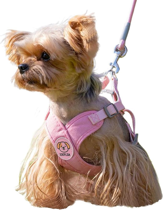 Dog Harness with Leash Set, Puppy Soft Vest No Choke No Pull, Adjustable Neck and Chest, Lightweight Harness and Anti-Twist Pet Leash Combo for Small to Medium Dogs (Pink, S-Small)