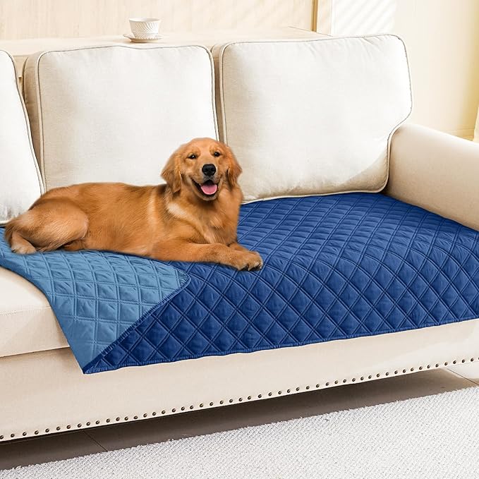 Smiry Waterproof Dog Bed Cover Pet Blanket, Soft Washable Dog Blanket for Furniture Bed Couch Sofa Reversible, Checkered (40"x70", Navy/Blue)
