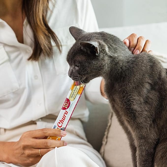 INABA Churu for Senior 10+, Creamy Lickable Cat Treats with Taurine, Vitamin E & C, 0.5 Ounces Each, 24 Tubes (4 per Pack), Tuna with Salmon Recipe