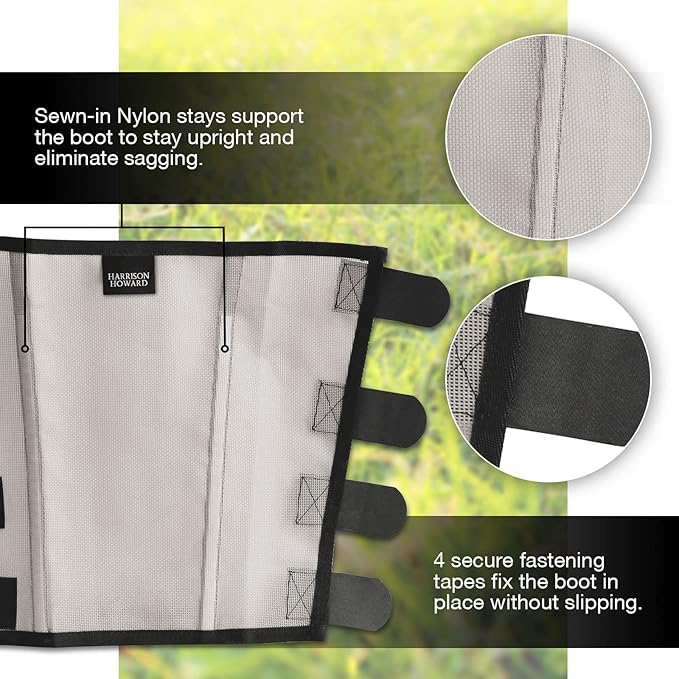 Harrison Howard Loose Fitting Fly Boots UV-Protective Extra Tough Mesh Ventilated Four Fasteners Stay-on Design Protect Horse Legs & Stomp-Reducing Set of 4 Silver Grey Mini