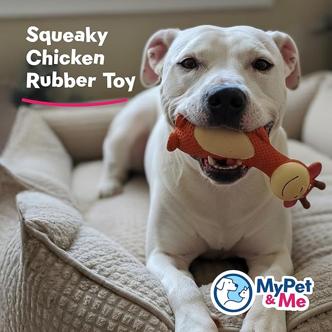 My Pet & Me - Squeaky Dog Toys for Light to Moderate Chewers - Fun Latex Toys for Puppies, Teething, and Gentle Play - Interactive Fetch and Chew Toy with Squeaker (Orange Cow, 6 Inch)