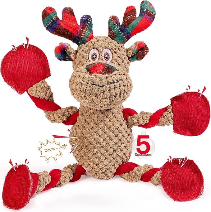 Christmas Squeaky Dog Toys Tug of War Dog Plush Toy for Large Breed Interactive Dog Chew Toys for Puppies Small and Large Dogs Training and Reduce Boredom