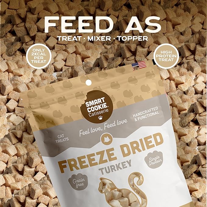 Smart Cookie Turkey Freeze Dried Cat Treats – Single Ingredient, High-Protein Snacks for Picky Cats – 100% Lean Turkey, No Fillers or Additives, Made in The USA – 1oz