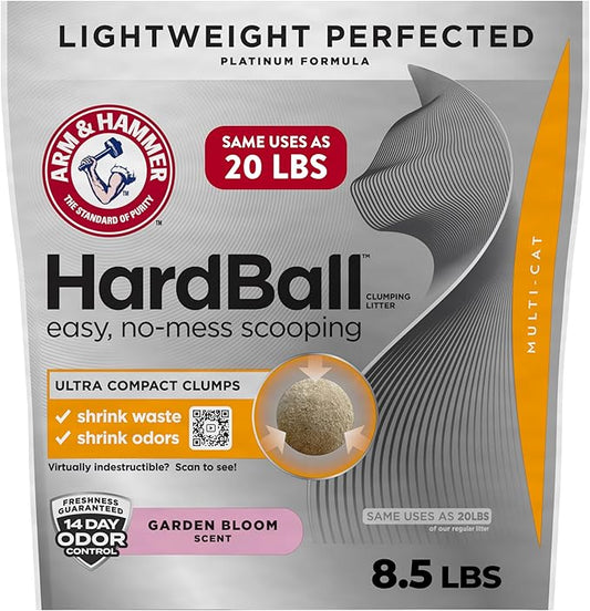 ARM & HAMMER Hardball Lightweight Platinum Multi-Cat Clumping Cat Litter Odor Control, Easy No-Mess Scooping, Garden Bloom Scent, 8.5 Lbs.