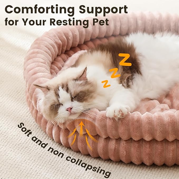 Extra Large Fluffy Cat Beds for Indoor Cats, Washable Round Orthopedic Dog Bed for Small Medium Dogs, Soft Fuzzy Pet Bed with Non-Slip Bottom, Cute Kitten Bed, 27.6x27.6x6.3 in, Dark Pink