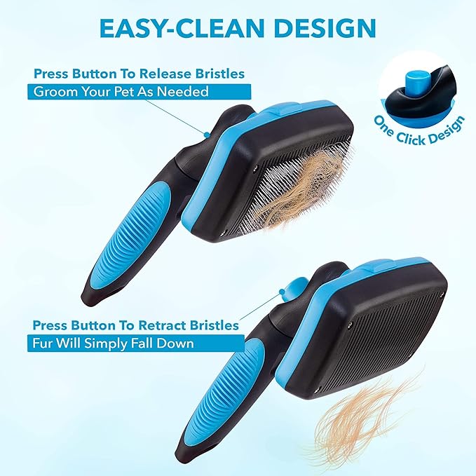 Self-Cleaning Dog Brush for Shedding & Grooming – Slicker Brush for Dogs & Cats, Deshedding & Dematting Tool, Easy One-Click Clean Pet Brush for Long & Short Hair