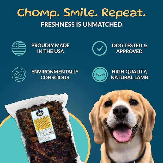 TREATOPIA Lamb Lung Filet Dog Treats, 4 LB Bag - All-Natural, Sustainable, Healthy, High Protein, Hand-Trimmed, Slow-Roasted, Made in The USA, Nutritious, No Additives, No Fillers