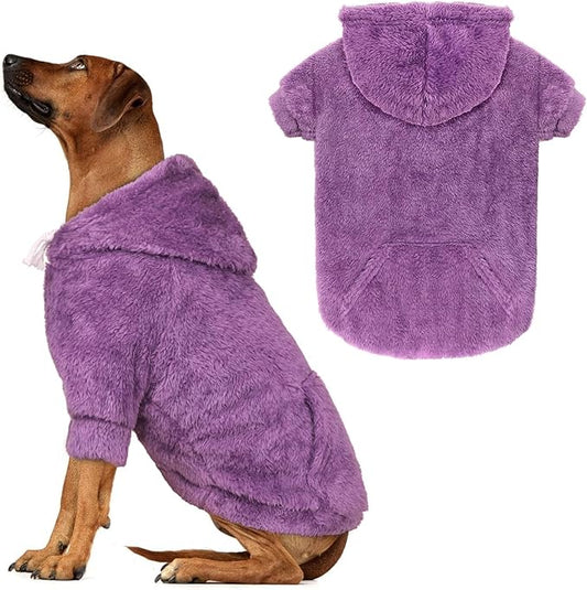 5XL Dog Sweaters for Large Dogs,Extra-Large Dog Hoodie,Warm Fuzzy Fleece Sweatshirt with Hood & Pocket,Leash Hole,Cozy Cold Weather Pet Clothes Sweater Hoodie for Large Dogs(Purple,5XL)