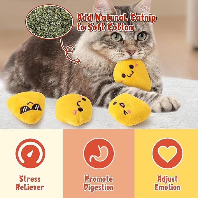 L1rabe Nuggets Catnip Stuffed Toys - Christmas Winter Gifts 5Pcs Funny Yellow Fried Chicken Nuggets Indoor Cat Toys, Kitten Chew Bite Kick Interactive Supplies for Pet Lovers Kitten Birthday Present