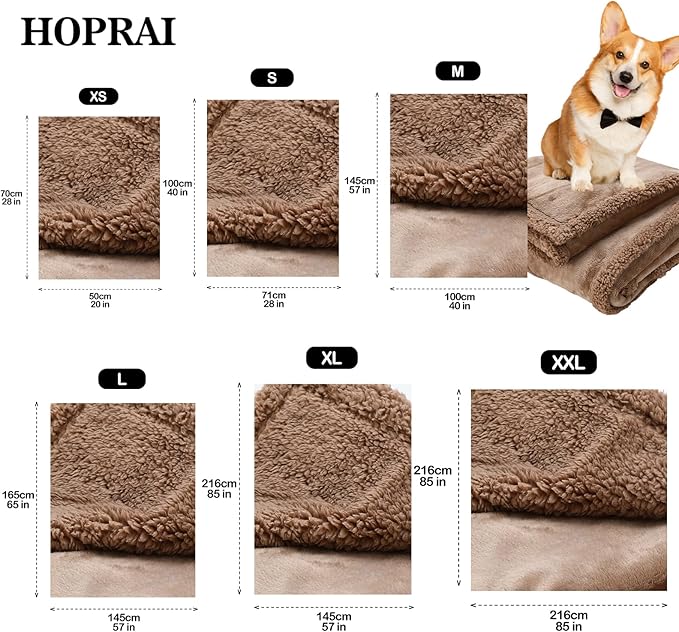 Dog Blanket, Waterproof Reversible Sherpa Fleece Throw Blanket, Furniture Cover for Bed, Couch, Sofa Protection from Liquid Pee and Pet Fur of Puppy, Cat (Light Coffee S28*39inches)
