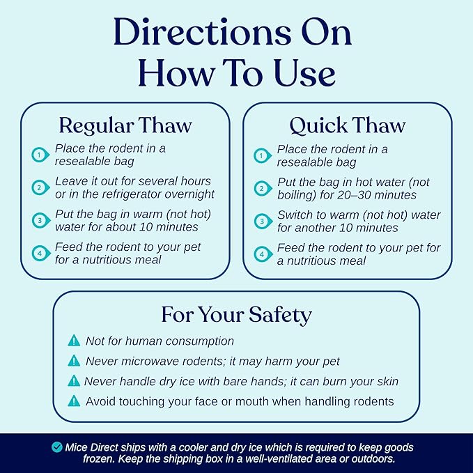 MiceDirect Frozen Large Adult Feeder Mice Food for Adult Ball Pythons Juvenile Red Tale Boa Monitors Lizards 40 Ounce (50 Count)