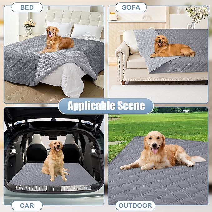 Smiry Waterproof Dog Bed Cover Pet Blanket, Soft Washable Dog Blanket for Furniture Bed Couch Sofa Reversible, Checkered (68"x82", Grey/Light Grey)