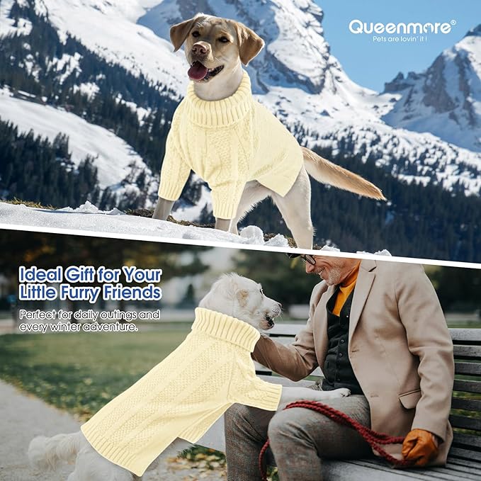 Queenmore Dog Sweaters for Medium Dogs Girls Boys,Soft Dog Sweater Xmas,Turtleneck Pullover Pet Sweaters Knitwear Outfit for Holiday,Knit Soft Thick Warm Sweater for Bulldog,Dachshund(Light Apricot,M)