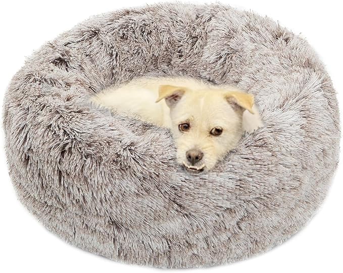 Calming Dog Bed X-Large, Soft Round Cuddler Dog Beds Fluffy Plush Faux Fur Pet Beds, Anit-Anxiety Self-Warming Comfy (32", Brown)