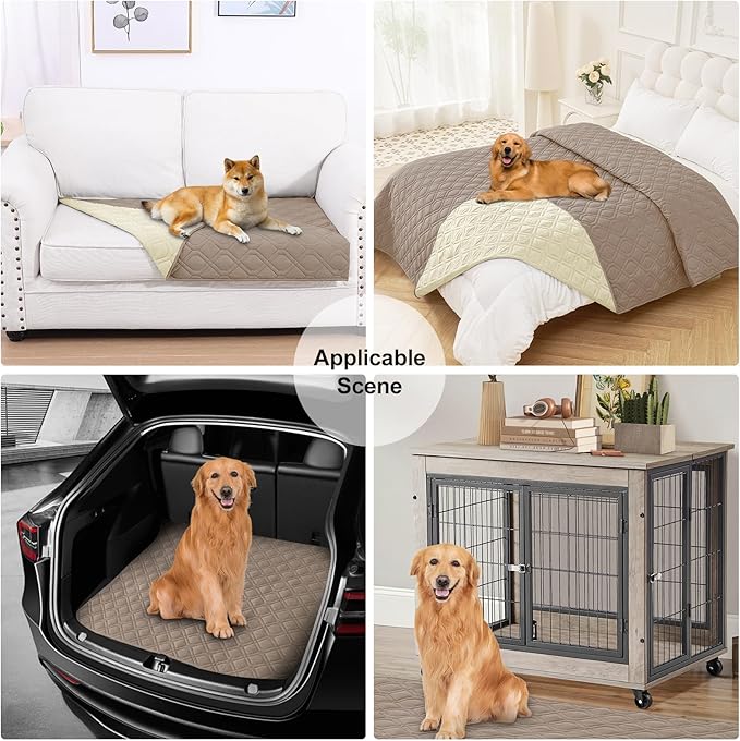 Smiry Waterproof Dog Blanket, 30x53 Inch Soft Pet Bed Cover Reversible, Washable Sofa Couch Furniture Protector for Small Medium Large Dog Puppy Cat, Geometric, Taupe/Beige