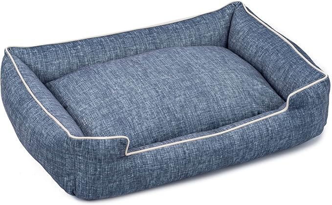 Jax & Bones Dog Bed Lounge - Machine Washable Bed for Dogs - Extra Heavy Duty Bolstered Sides - Medium Stonewash Blue Dog Mat Beds | 32 x 27 Inches