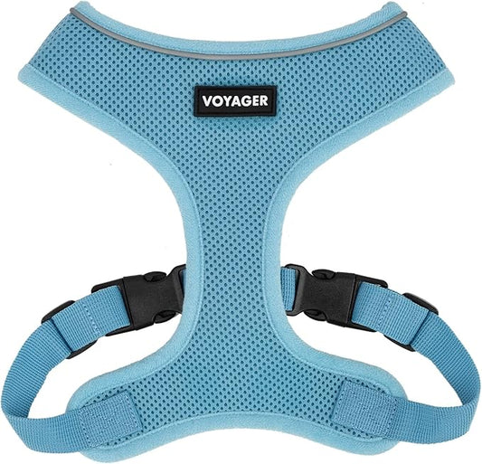 Best Pet Supplies Voyager Mesh Dog Breathable Harness Reflective Stitching, All Weather Adjustable for Walking Training, or Running - Heavy Duty & Durable, 220 Style (Blue), M