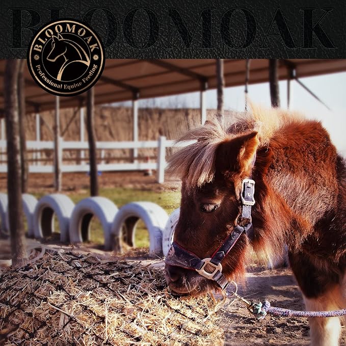 Bloomoak Slow Feed Hay Net for Horses, 40" Hay Bag with 2 inch Hole for Horse and Goat, Heavy Duty PE,Easy Fill with Rings…