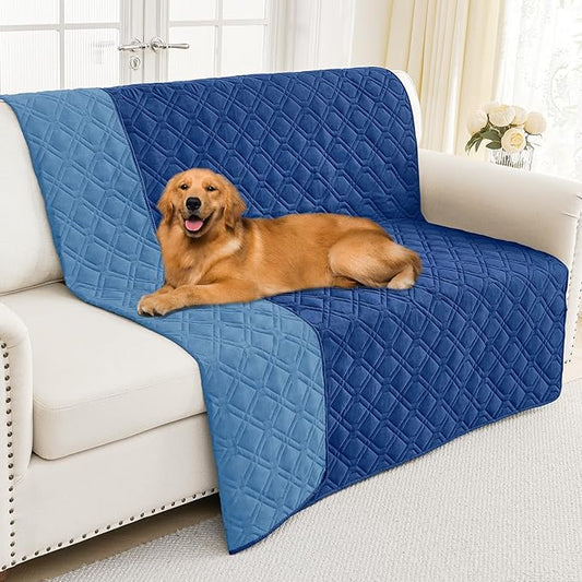 Smiry Waterproof Dog Blanket, 52x82 Inch Soft Pet Bed Cover Reversible, Washable Sofa Couch Furniture Protector for Small Medium Large Dog Puppy Cat, Geometric, Navy/Blue