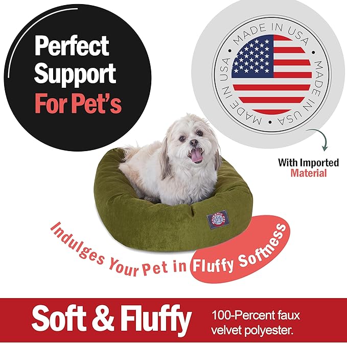 Majestic Pet 24 Inch Micro Velvet Calming Dog Bed Washable 24x19x7 (Inch) – Cozy Soft Round Donut Dog Bed with Spine for Head Support - Pet Bed Small – Fern