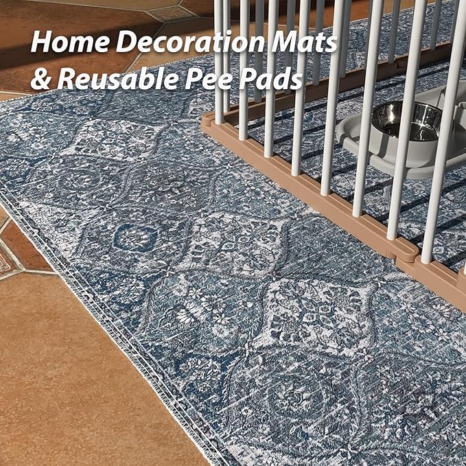 nunubaby Washable Pee Pads for Dogs, Stylish, Non-Slip and Leak-Proof Pee Pads. Reusable Potty Pads for Dogs for Crates and Floors.(Blue/Multi, 18" x24" )