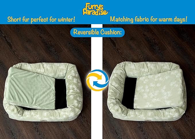 Furry's Paradise Foam Cuddler Pet Bed with Waterproof Liners, Reversible Cushion, Washable Cover, Recycled Fibers and Non-Slip Bottom. (Blown Dandelions, Orthopedic Small)