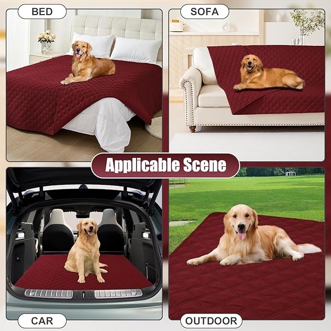 Smiry Waterproof Dog Bed Cover Pet Blanket, Soft Washable Dog Blanket for Furniture Bed Couch Sofa Reversible, Checkered (40"x70", Wine Red/Wine Red)