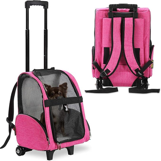 KOPEKS Deluxe Backpack Pet Travel Carrier with Double Wheels for Pets up to 10 Pounds - Black - Approved by Most Airlines