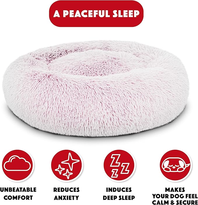 The Dog’s Bed Sound Sleep Original Calming Dog & Cat Bed, Anti-Anxiety Plush Faux Fur Donut Nest Snuggler, with Removable Cover