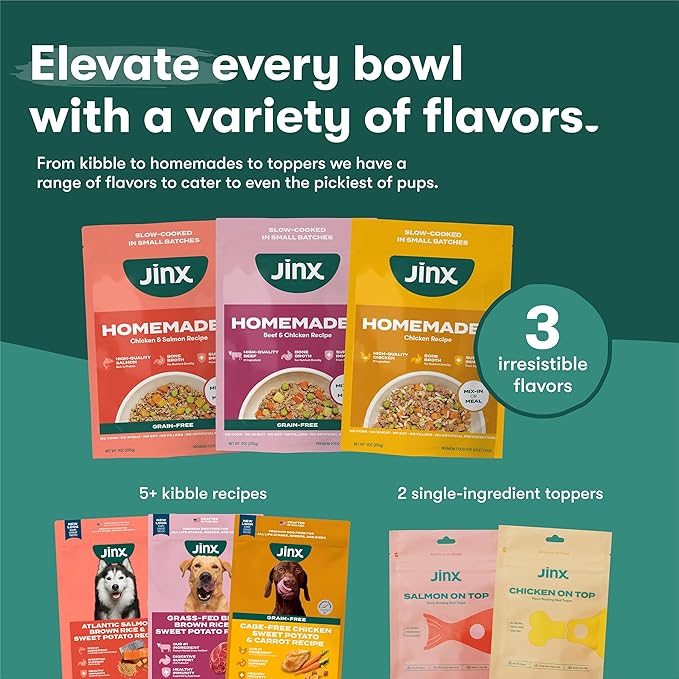 Jinx Beef Grain Free Wet Dog Food Pouches, Meal or Dog Food Topper Mix-in, Made with Real Beef & Chicken, Bone Broth, No Fillers - Puppy, Adult, Senior, 9oz, 6 Pack