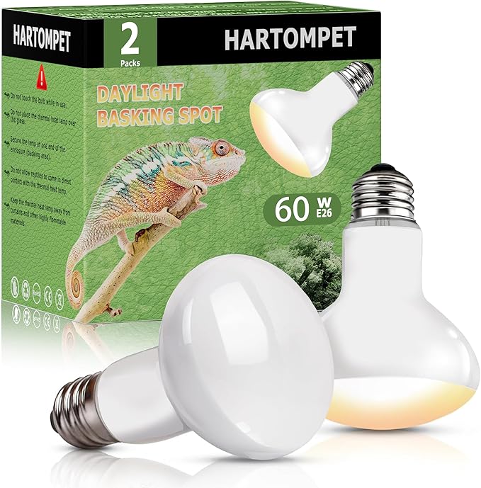 60W E26 Reptile Heat Lamp Bulbs, Upgraded UVA Basking Spot Light for Bearded Dragon, Lizard, Tortoise, Chicks & Amphibians - Simulated Natural Sunlight, Daylight Bulb fot Terrarium | 2 Pack